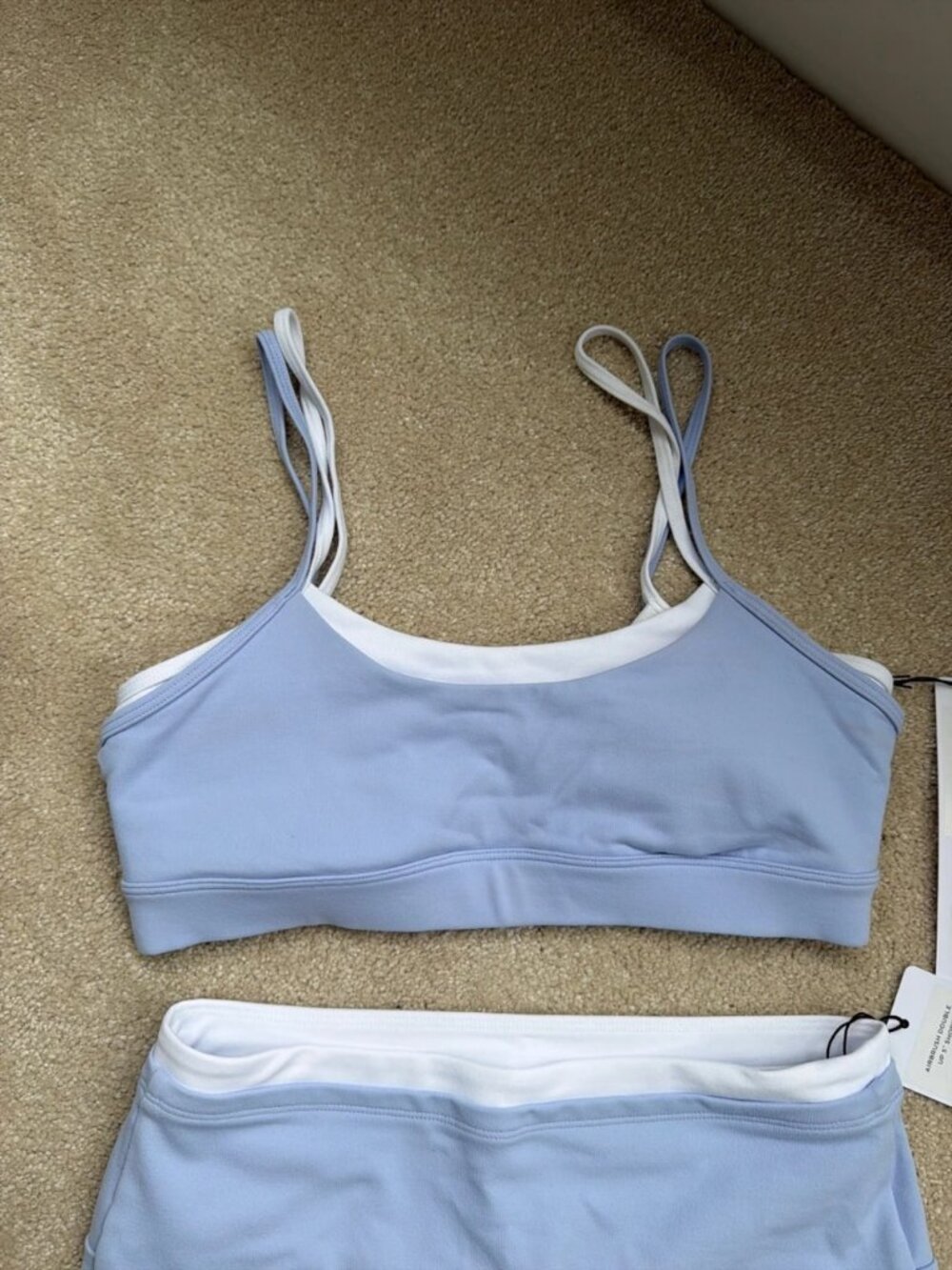 Alo Yoga Airbrush Double Up Shorts & Sports Bra Set Light Provence Blue S - Picture 4 of 6